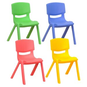 plastic chairs in four colors for children