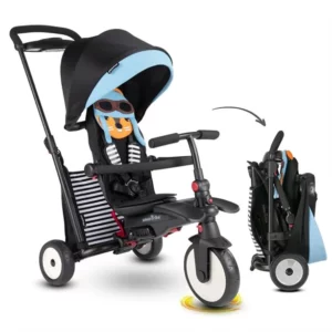 image showing a folded and an unfolded stroller trike