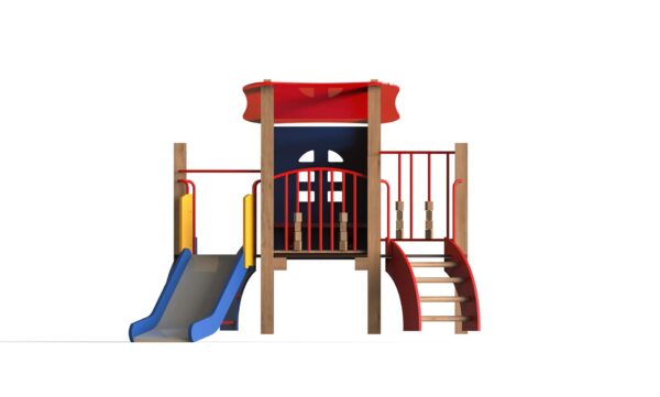 toddler's house with a slide and a climber