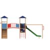 outdoor play center with a slide and climbers