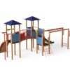 outdoor play center with a slide and climbers