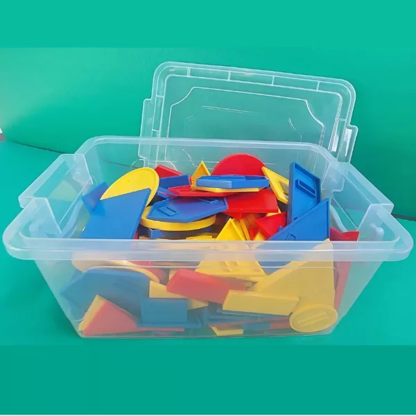 colorful shapes in a transparent box