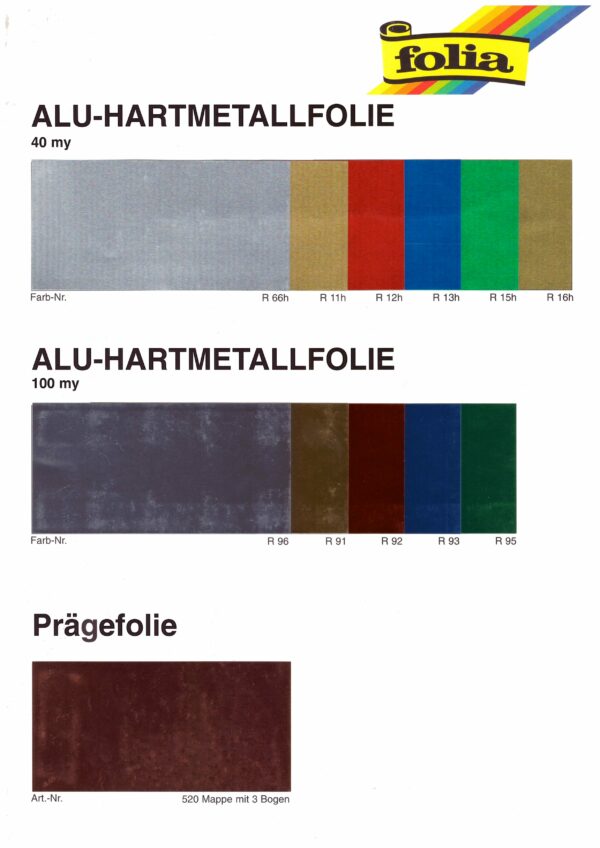 different colors metal folie papers samples