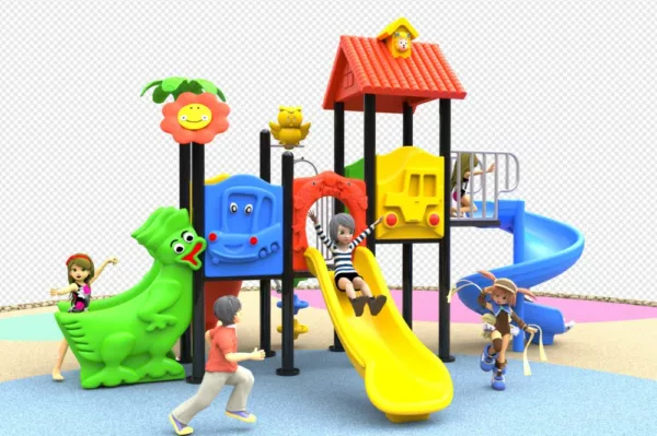 outdoor professional playground with two slides