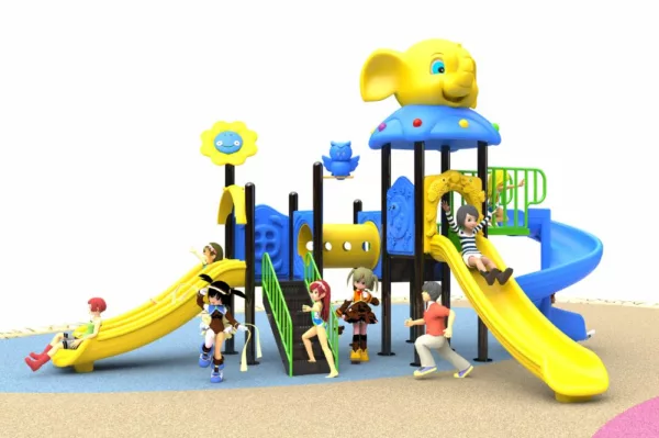 outdoor professional playground with one single slide and one double slide