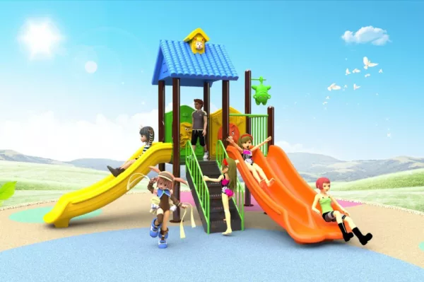 outdoor professional playground with a double and a single slide