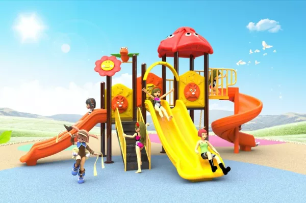 outdoor professional playground with four slides