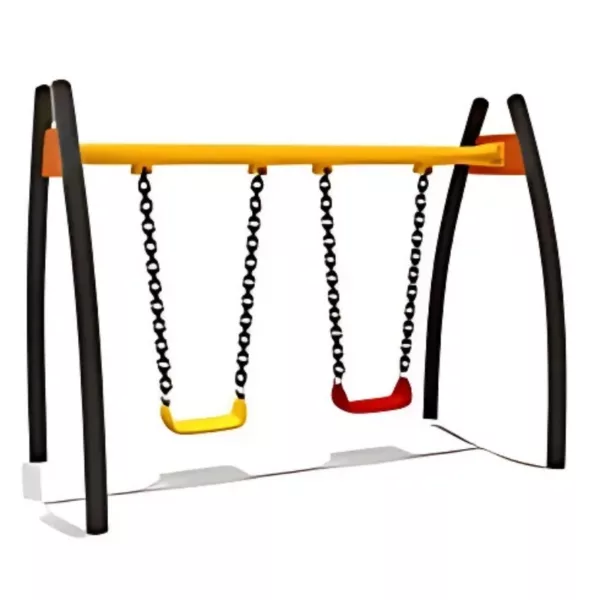 double swing with an red and yellow seats