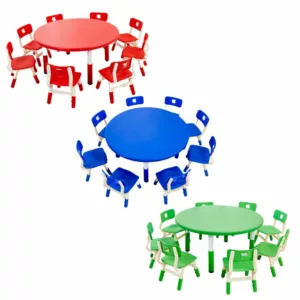 plastic round table red, blue, green