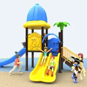 outdoor playground with three slides and a ladder for kindergardens and parks