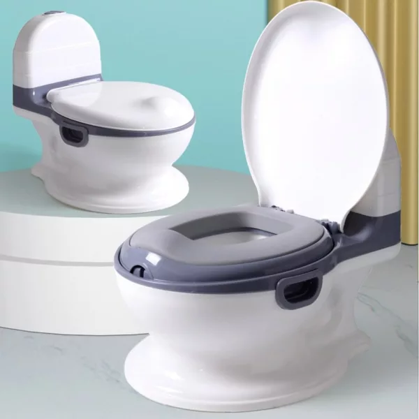 two pictures of baby toilet with open and closed cover