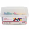 Plastic storage box containing 96 colorful math counting bears in red, yellow, blue, and green.