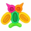 Bird-like figure with colorful interlocking building blocks.