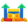 Station-like figure with colorful interlocking building blocks.