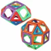 Two colorful 3D shapes and structures made with magnetic tiles, including a sphere.