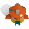 Mushroom-shaped children’s playhouse with a red roof, slide, tunnels, and colorful details, ideal for imaginative play indoors or outdoors (top view)