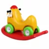 Colorful plastic rocking toy shaped like a dog with a red cap, green wheels, and a detachable red rocking base for toddlers