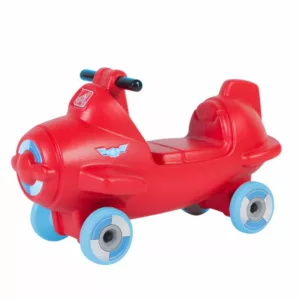 A red Step2 Sky Rider Foot-to-Floor ride-on toy shaped like an airplane with blue wheels, shown against a white background.